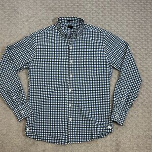 J Crew Shirt Mens Medium Blue White Black Squares Slim Fit Button Down Business